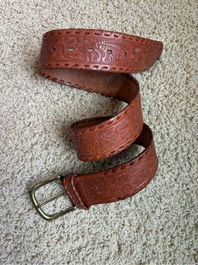 Leather Lauren Ralph Lauren western tooled belt, brown